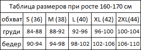 таблица размеров